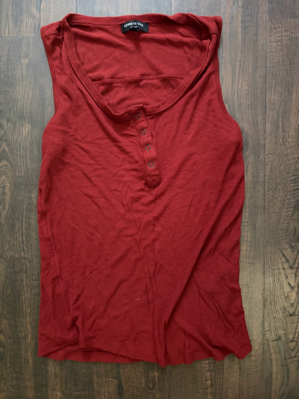 Kenneth Cole Red Ribbed Henley Tank Top